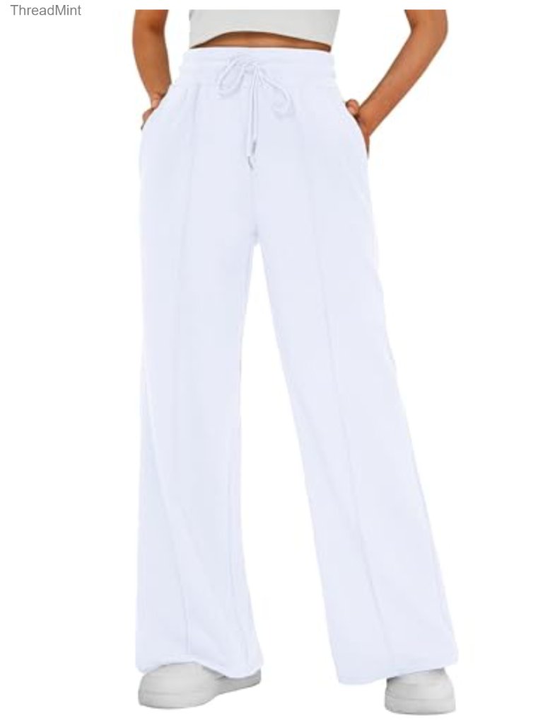 Baggy Wide Leg Athletic Track Sweatpants High Waisted Drawstring Joggers With